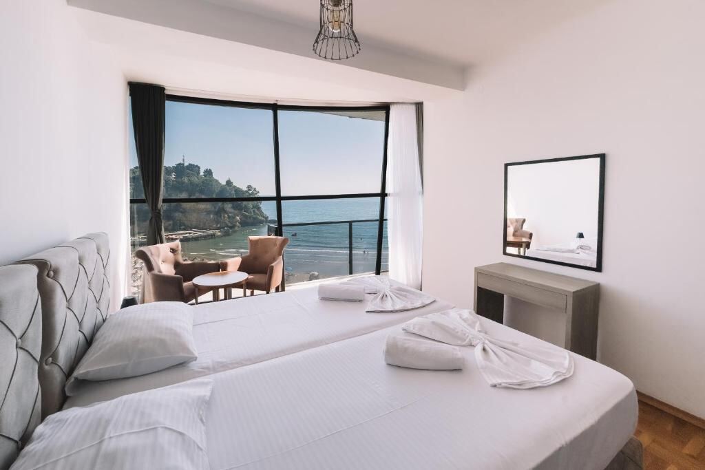Sea view bedroom at Hotel Cruiser Luxury in Ulcinj, Montenegro
